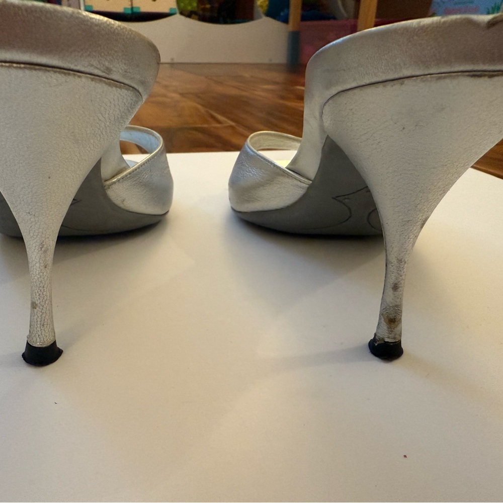 Prada Silver Mules with Low Heel Sleek Modern Design - Picture 3 of 7
